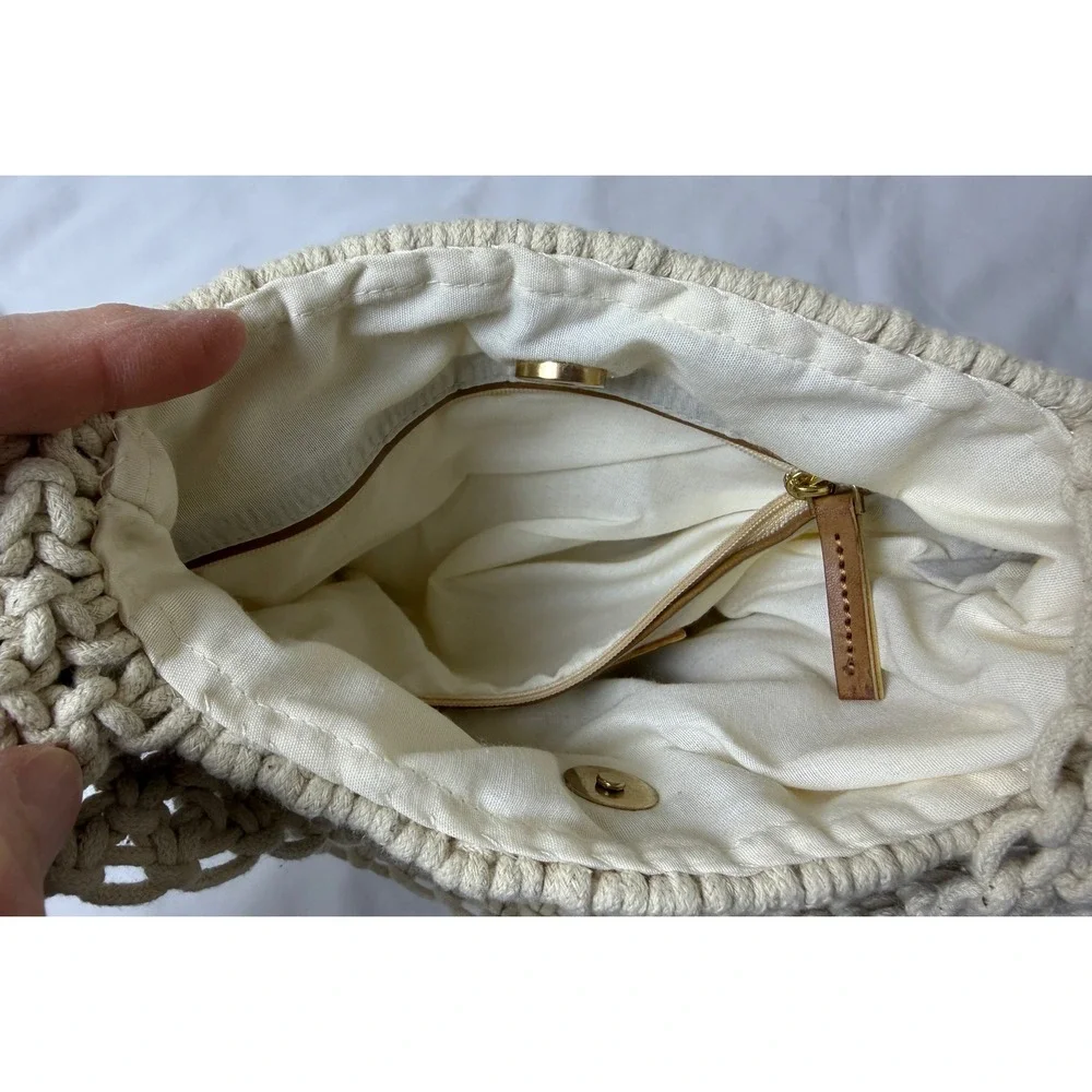 Nanette Lepore Macrame Shoulder Bag Cream Boho Beach Crossbody Purse‎